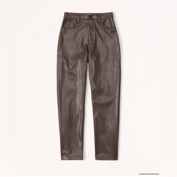 Abercrombie & Fitch 90’s Straight Ultra High Rise Brown Vegan Leather Pants - Picture 3 of 7